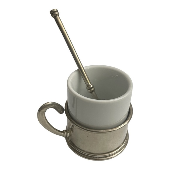 VINTAGE 17 PC. GOLD/SILVER DEMITASSE ESPRESSO SET TRAY, PORCELAIN CUPS & SPOONS - Picture 9 of 15